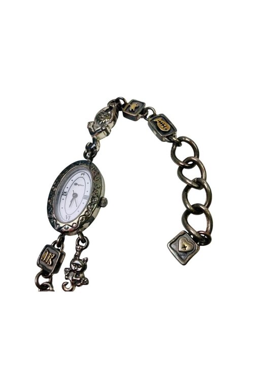 Brighton Pedigree Cat Silver Plated Filigree Chain Roman Women\'s Round Watch